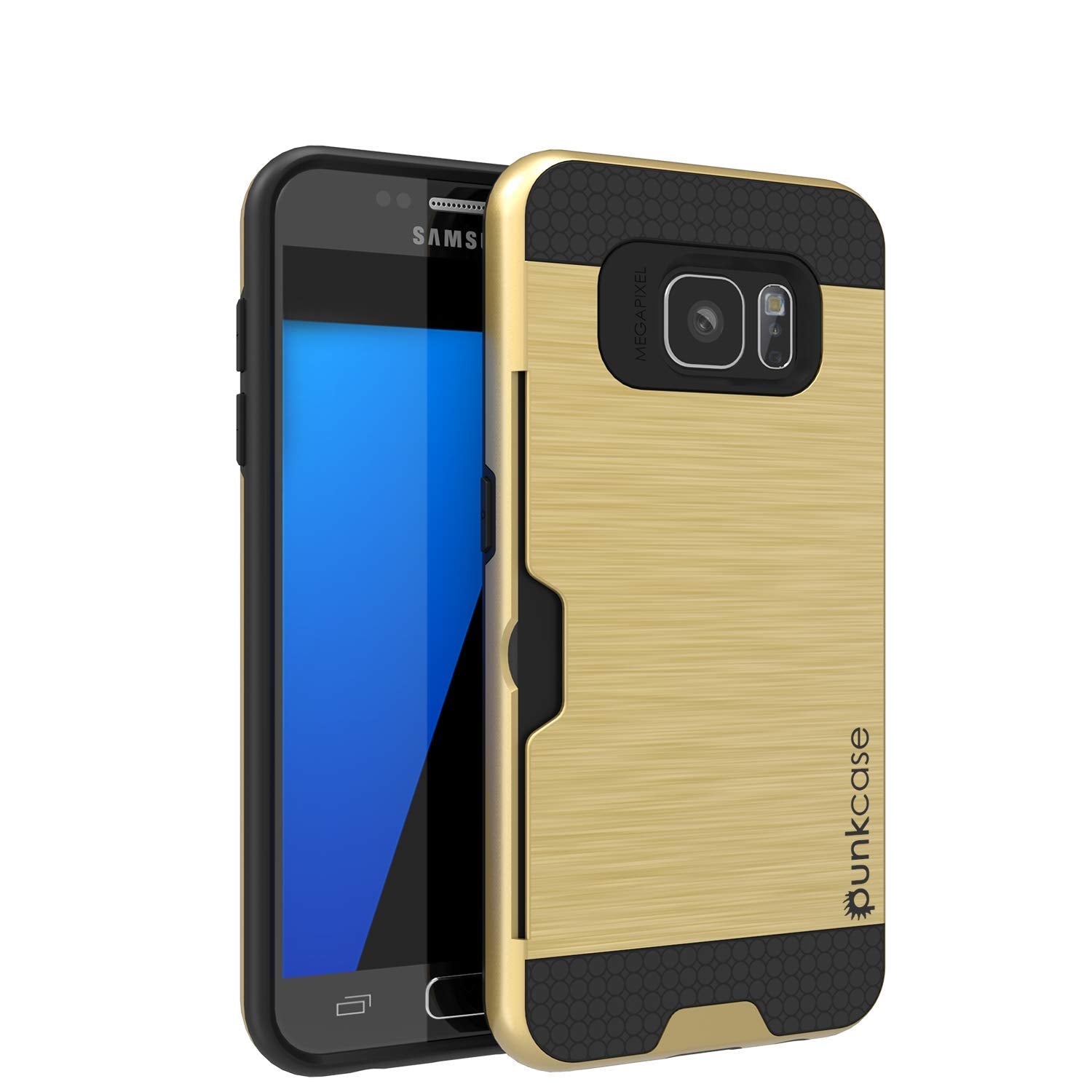 Galaxy S7+ Plus Dual-Layer Ultra Screen Protector Case W/ Card Slot [Gold]