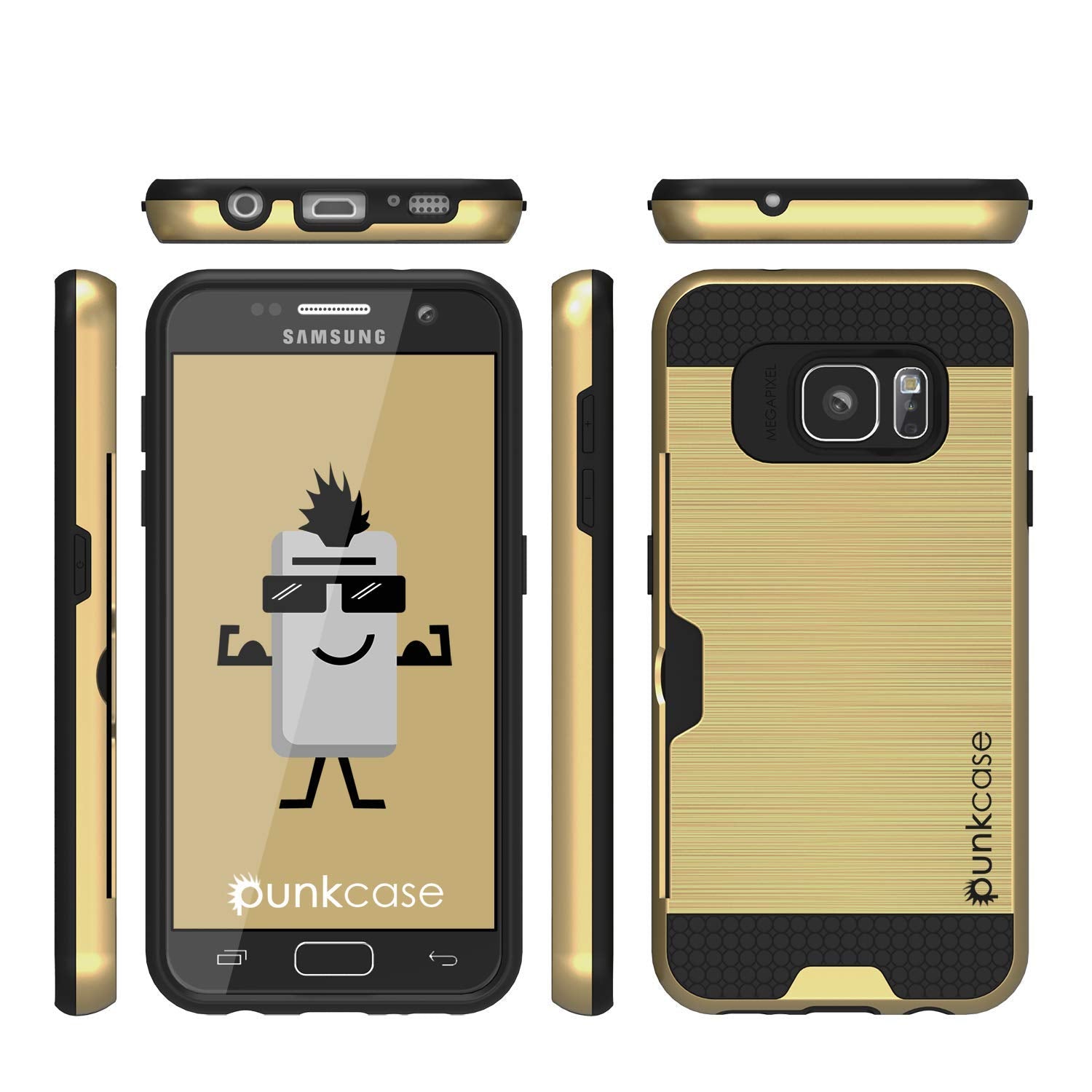 Galaxy S7+ Plus Dual-Layer Ultra Screen Protector Case W/ Card Slot [Gold]