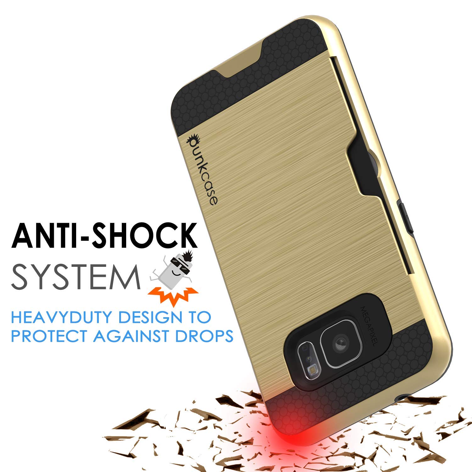 Galaxy S7+ Plus Dual-Layer Ultra Screen Protector Case W/ Card Slot [Gold]