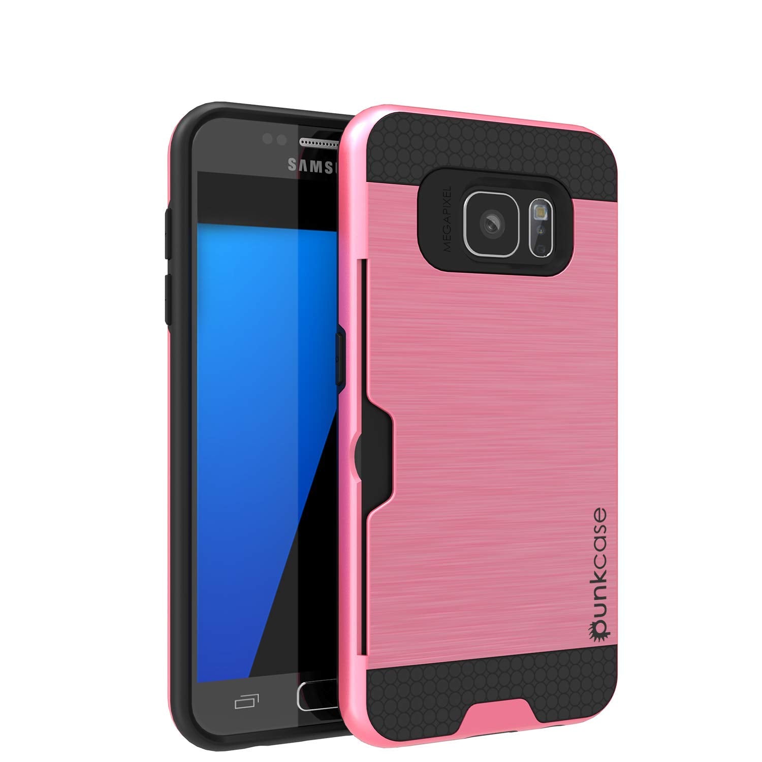 Galaxy S7+ Plus Dual-Layer Ultra Screen Protector Case W/ Card Slot [Pink]