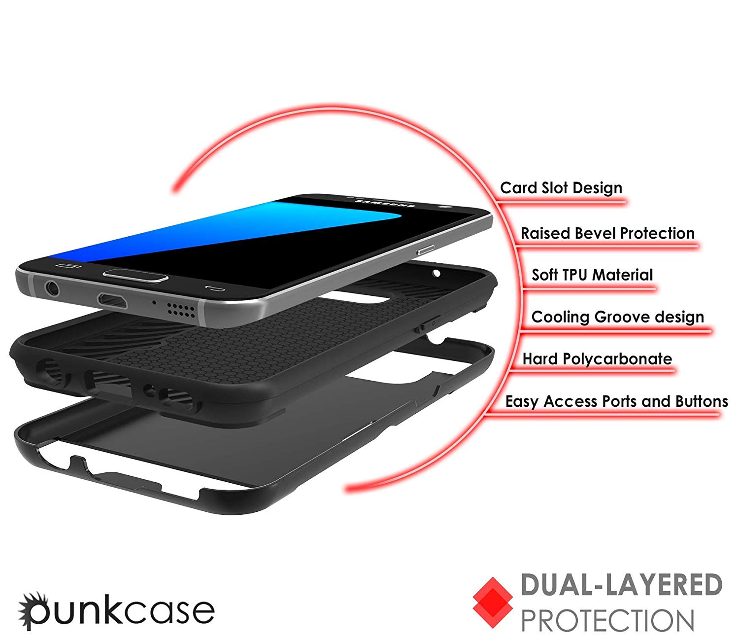 Galaxy S7+ Plus Dual-Layer Ultra Screen Protector Case W/ Card Slot [Black]