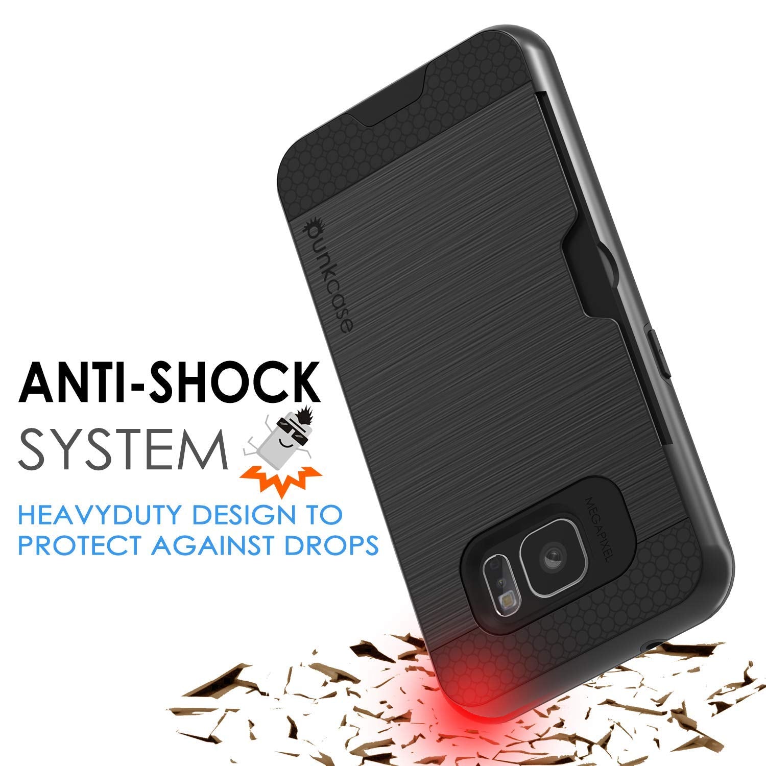 Galaxy S7+ Plus Dual-Layer Ultra Screen Protector Case W/ Card Slot [Black]