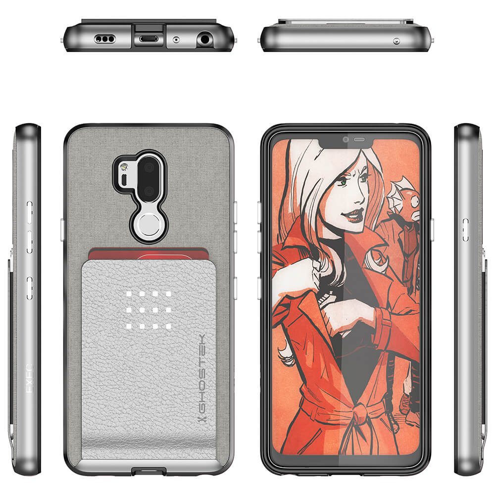 LG G7 Thinq Protective Wallet Case | Exec 2 Series [Silver]