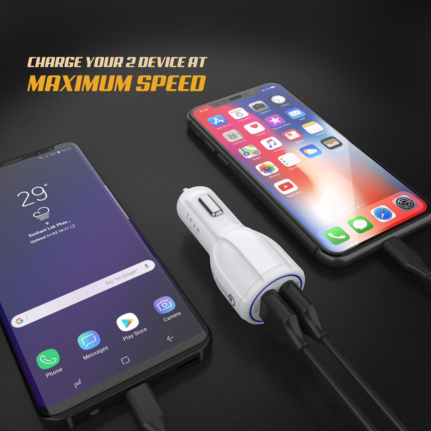 PunkCase NRGcharge QuickCharge 2.0 Rapid High-speed Fast Wall Car White Charger w/ Micro USB Cable