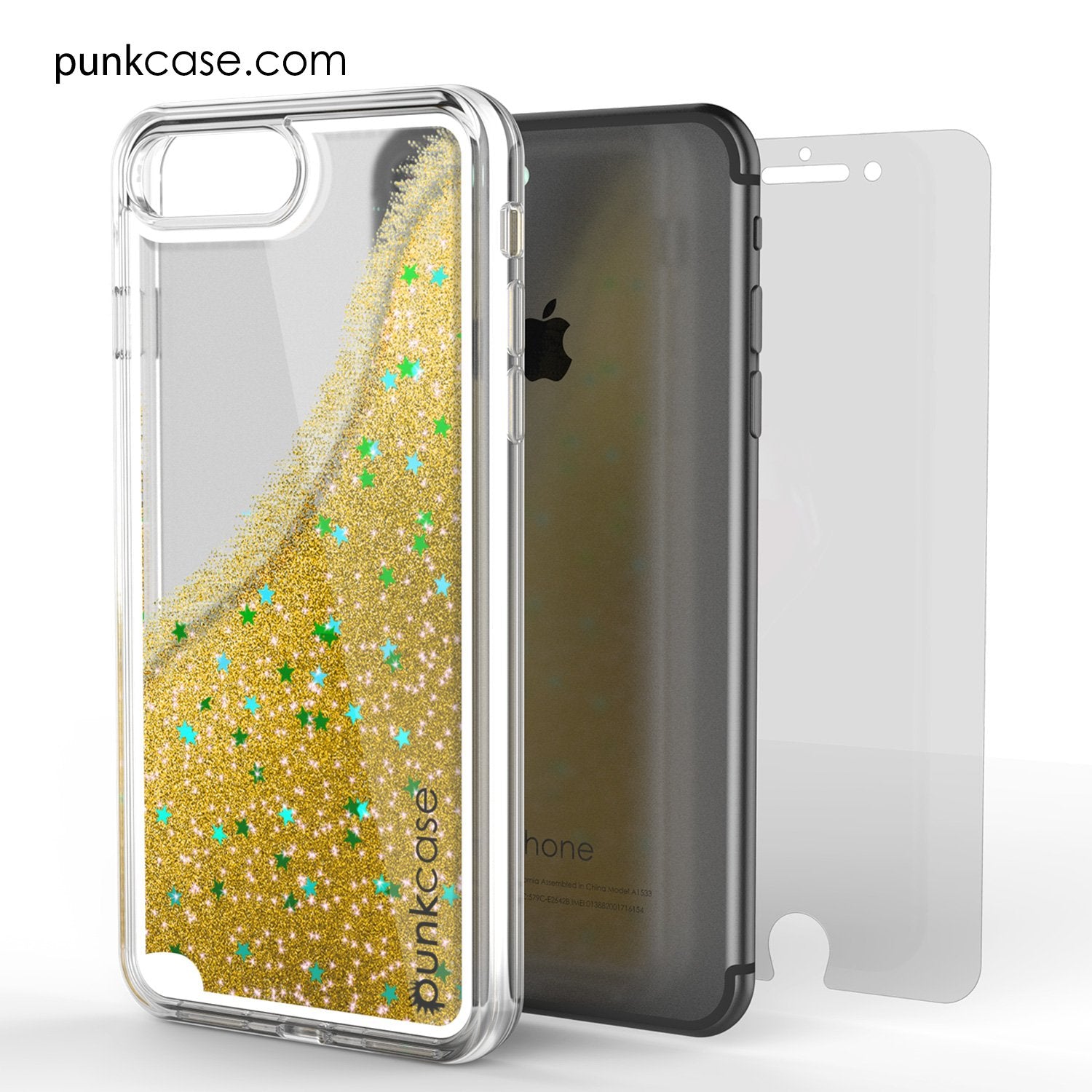 iPhone 8+ Plus Case, PunkСase LIQUID Gold Series, Protective Dual Layer Floating Glitter Cover