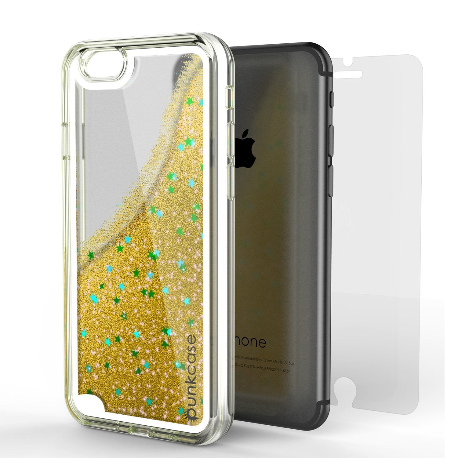 iPhone SE (4.7") Case, PunkCase LIQUID Gold Series, Protective Dual Layer Floating Glitter Cover