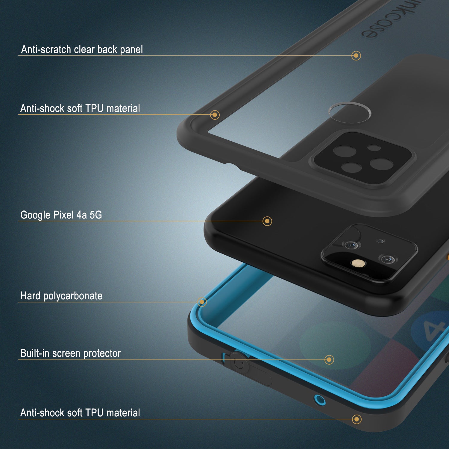 Google Pixel 4a 5G  Waterproof Case, Punkcase [Extreme Series] Armor Cover W/ Built In Screen Protector [Light Blue]