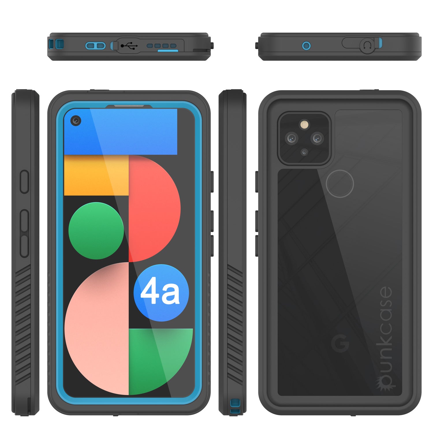 Google Pixel 4a 5G  Waterproof Case, Punkcase [Extreme Series] Armor Cover W/ Built In Screen Protector [Light Blue]