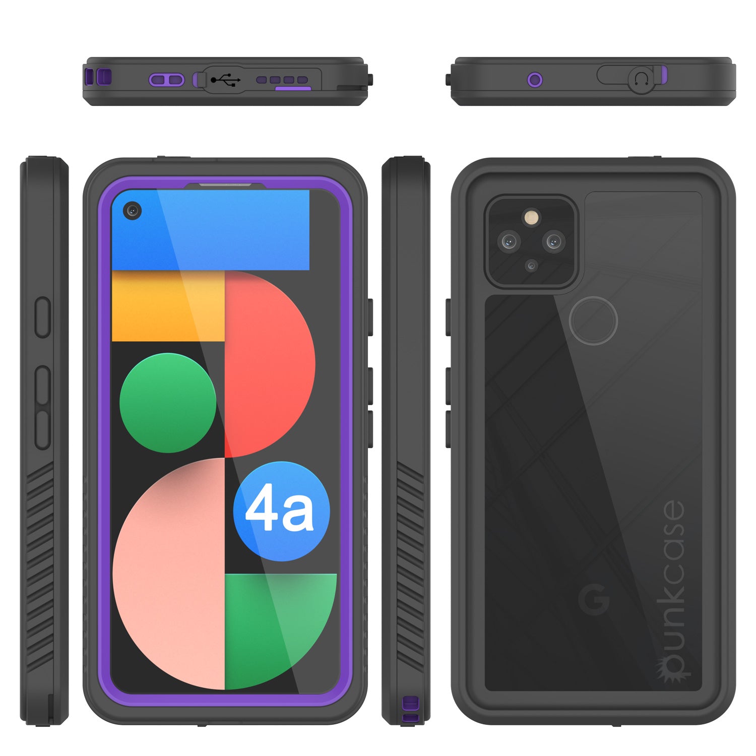 Google Pixel 4a 5G  Waterproof Case, Punkcase [Extreme Series] Armor Cover W/ Built In Screen Protector [Purple]