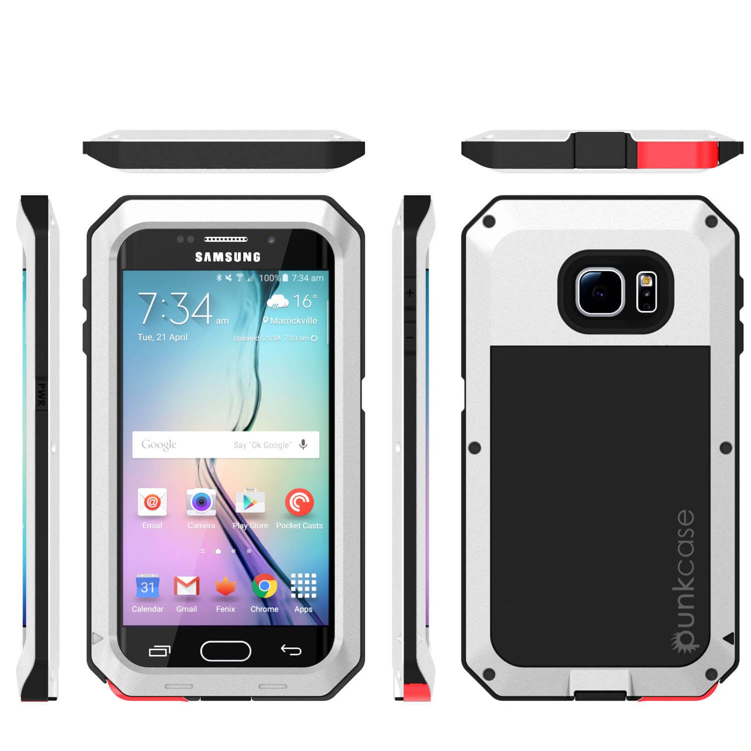 Galaxy S6 EDGE+ Plus  Case, PUNKcase Metallic White Shockproof  Slim Metal Armor Case