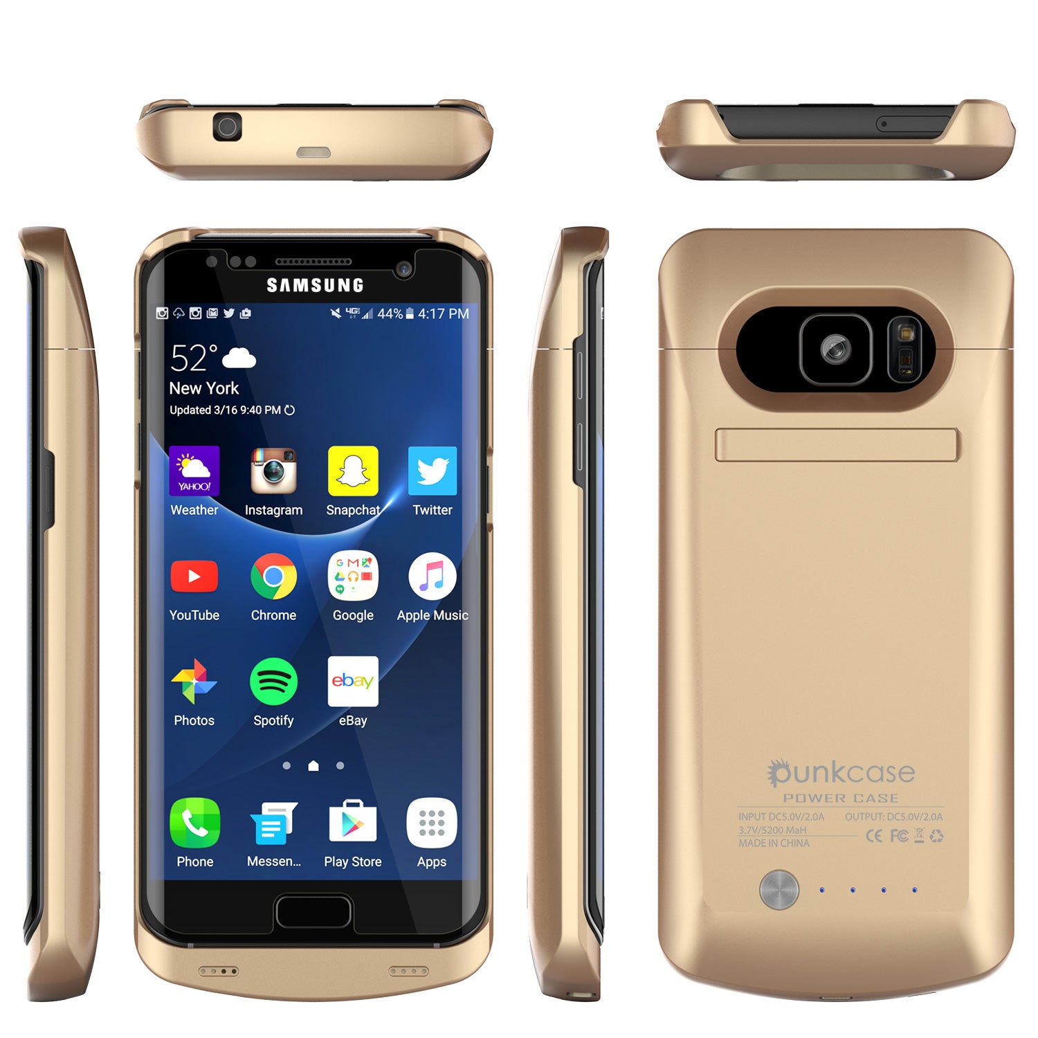 Galaxy S7 EDGE Battery Case, Punkcase 5200mAH Charger Case W/ Screen Protector | Integrated Kickstand & USB Port | IntelSwitch [Gold]