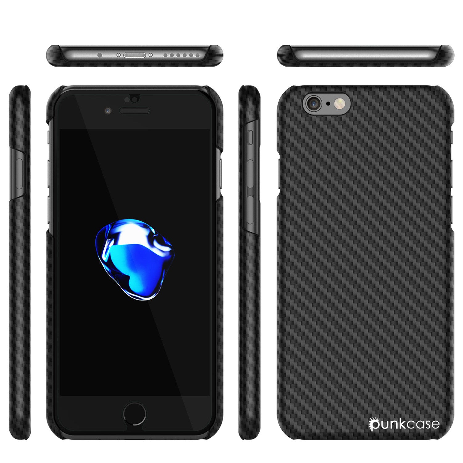 iPhone 8 Case, Punkcase CarbonShield Jet Black with 0.3mm Tempered Glass