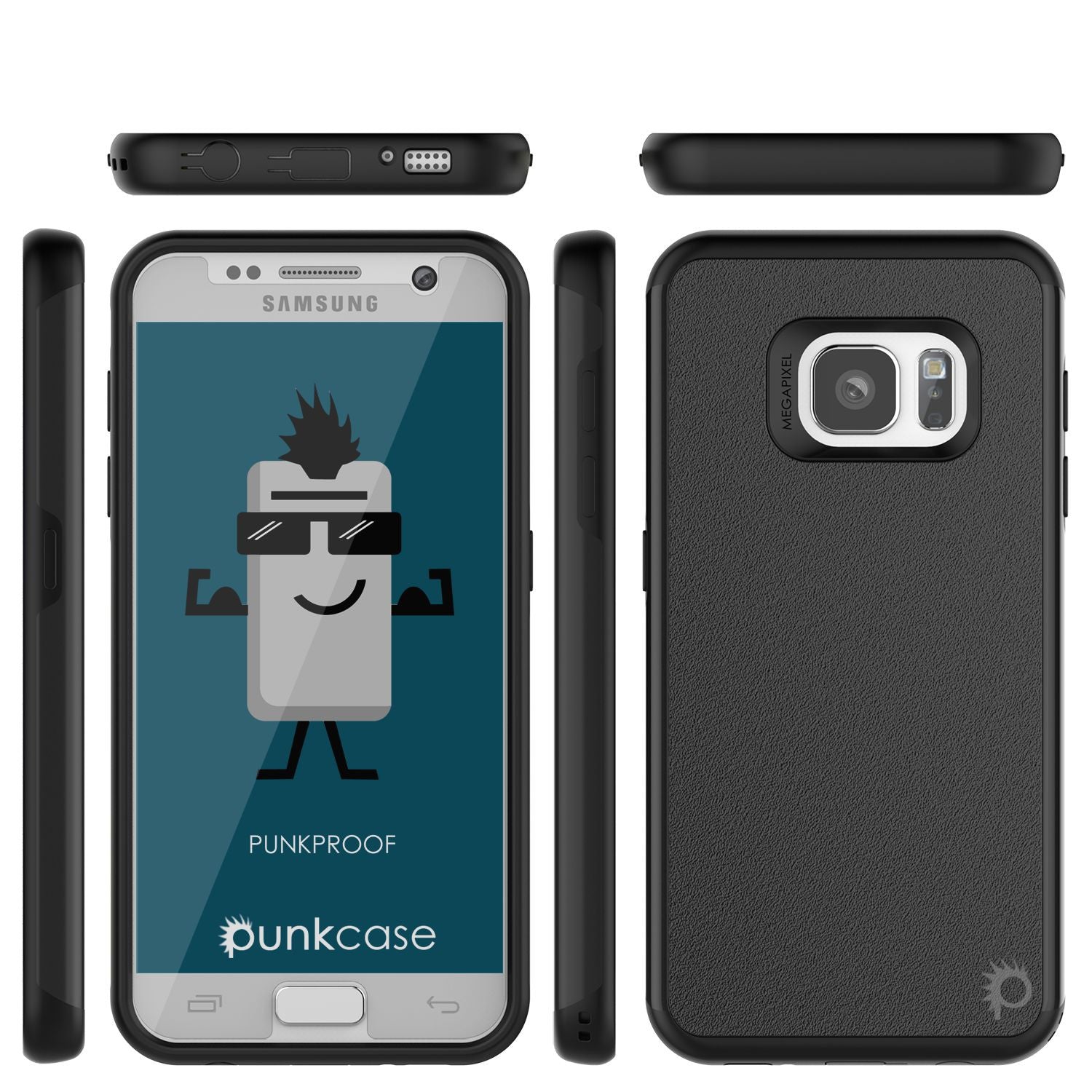 Galaxy s7 Case PunkCase Galactic Black Series Slim Armor Soft Cover Case w/ Tempered Glass