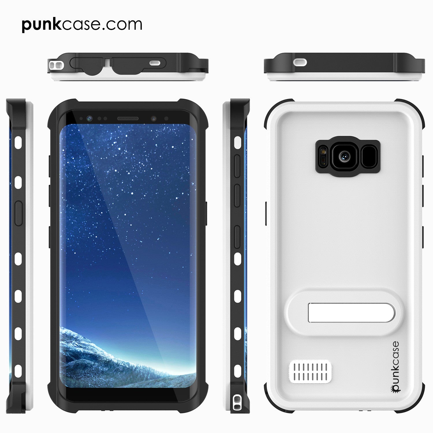 Galaxy S8 Waterproof Case, Punkcase [KickStud Series] [Slim Fit] [IP68 Certified] [Shockproof] [Snowproof] Armor Cover W/ Built-In Kickstand [WHITE]