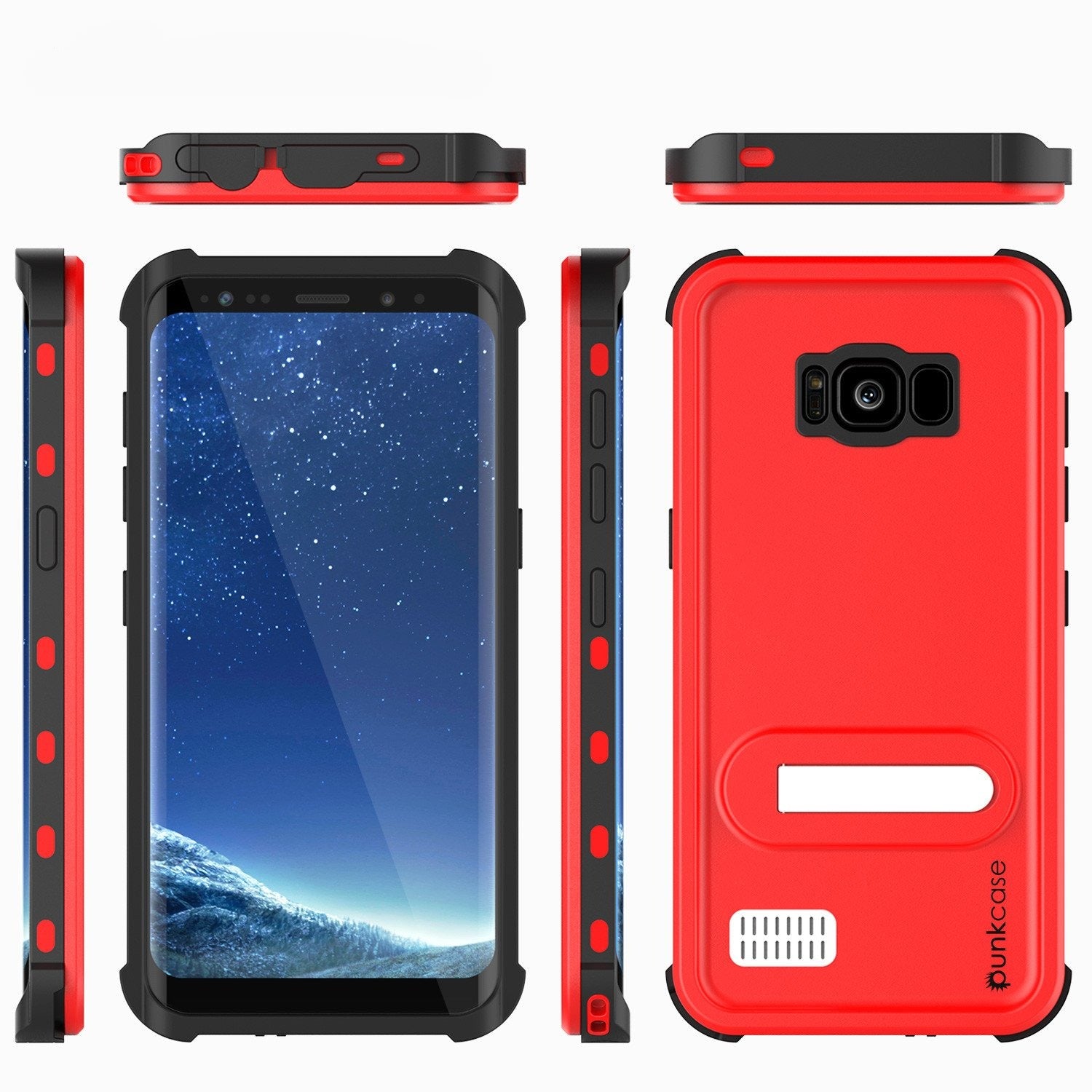 Galaxy S8 Waterproof Case, Punkcase [KickStud Series] [Slim Fit] [IP68 Certified] [Shockproof] [Snowproof] Armor Cover W/ Built-In Kickstand [RED]