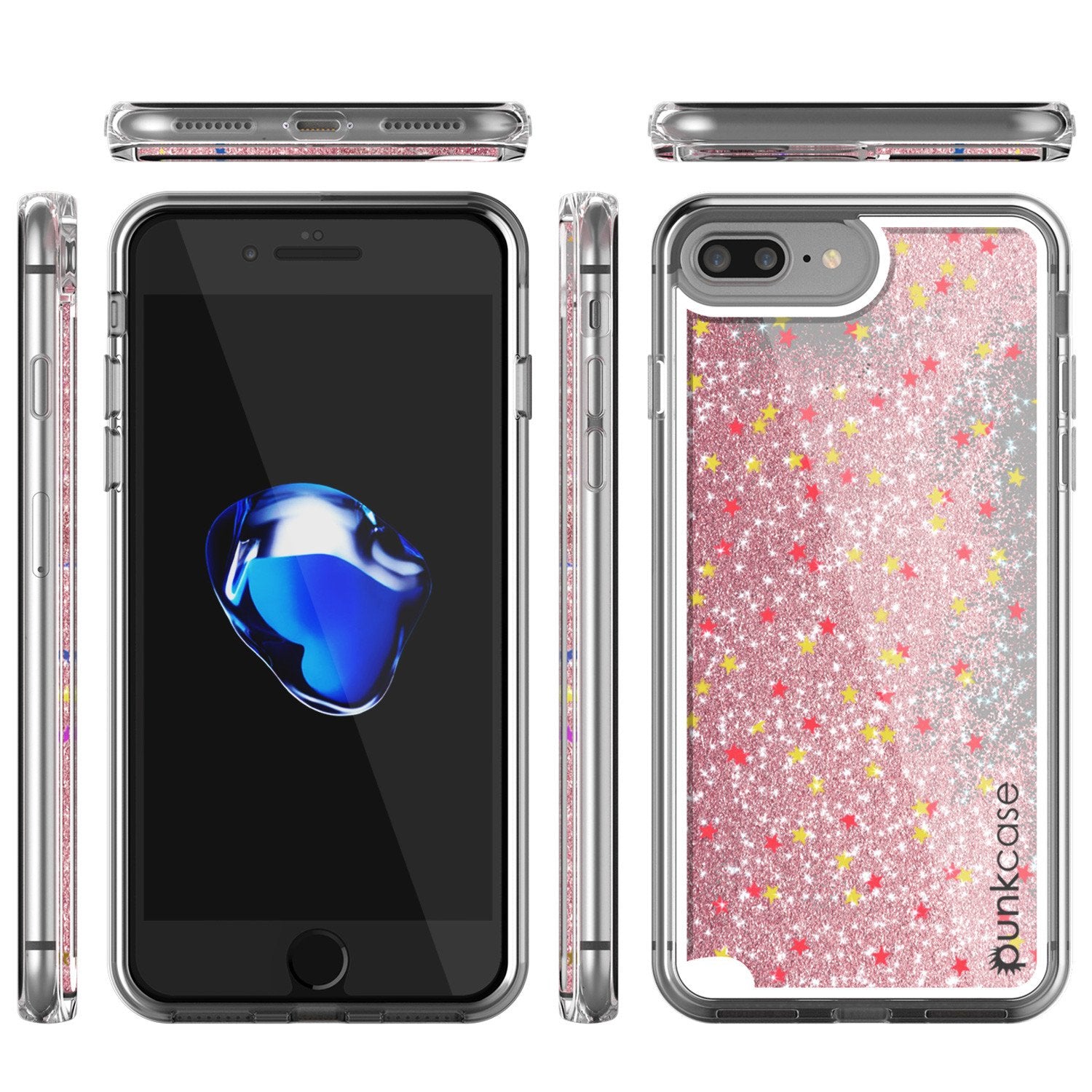 iPhone 8+ Plus Case, PunkCase LIQUID Rose Series, Protective Dual Layer Floating Glitter Cover
