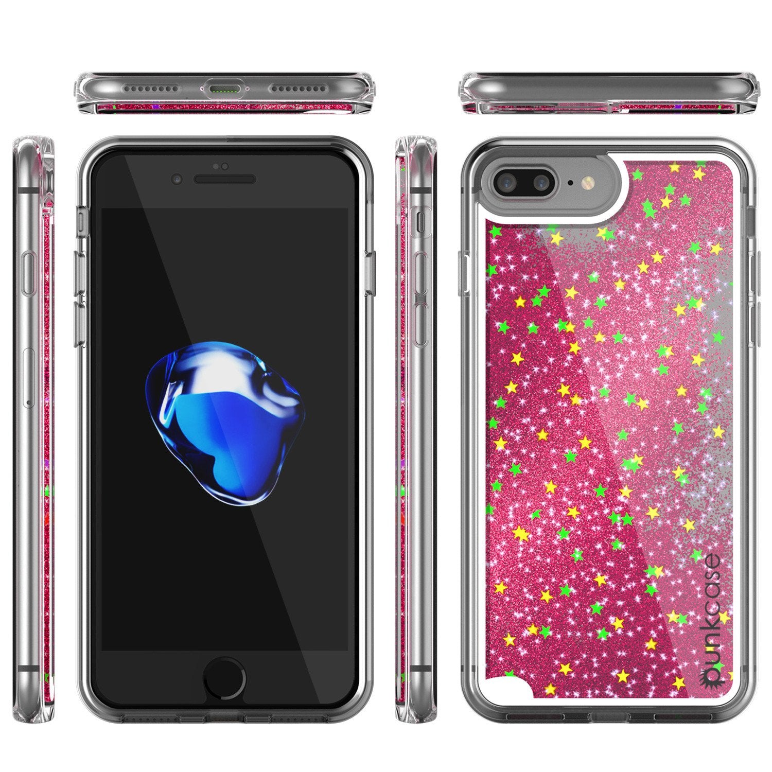 iPhone 8+ Plus Case, PunkCase LIQUID Pink Series, Protective Dual Layer Floating Glitter Cover
