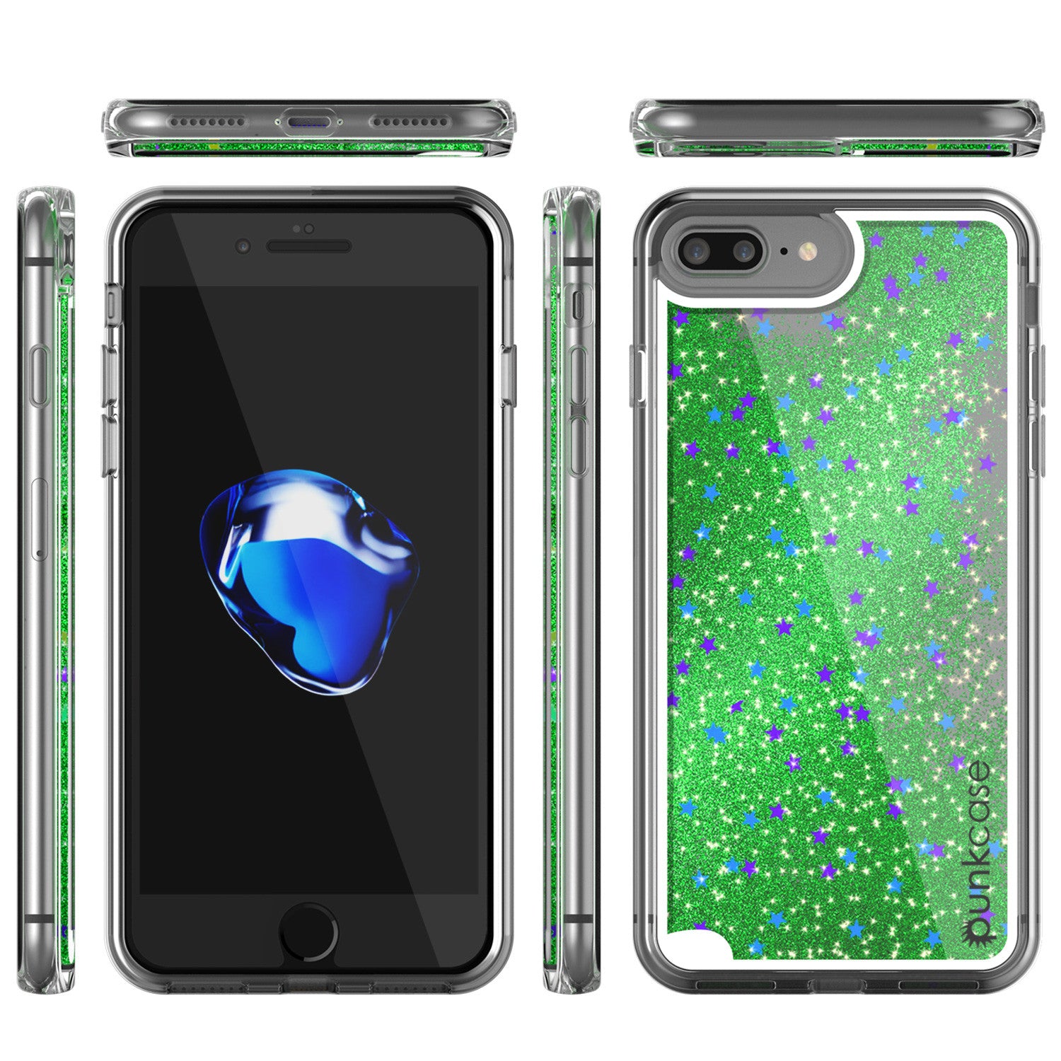 iPhone 7+ Plus Case, PunkCase LIQUID Green Series, Protective Dual Layer Floating Glitter Cover