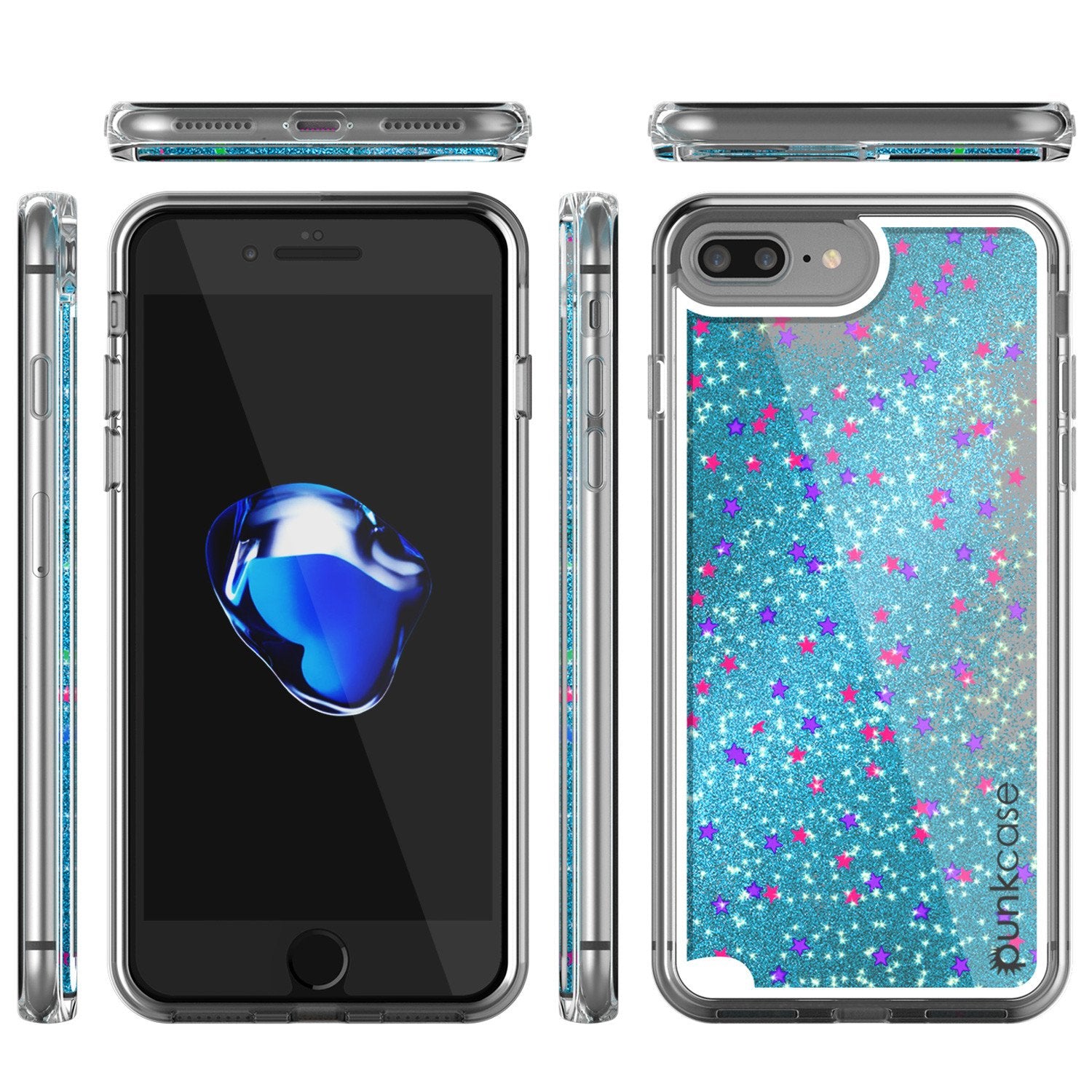 iPhone 8+ Plus Case, PunkCase LIQUID Teal Series, Protective Dual Layer Floating Glitter Cover
