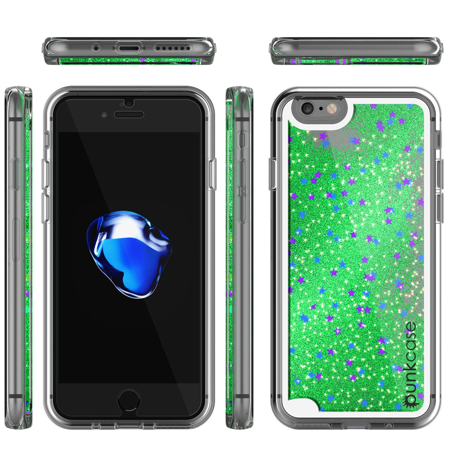 iPhone 7 Case, PunkCase LIQUID Green Series, Protective Dual Layer Floating Glitter Cover