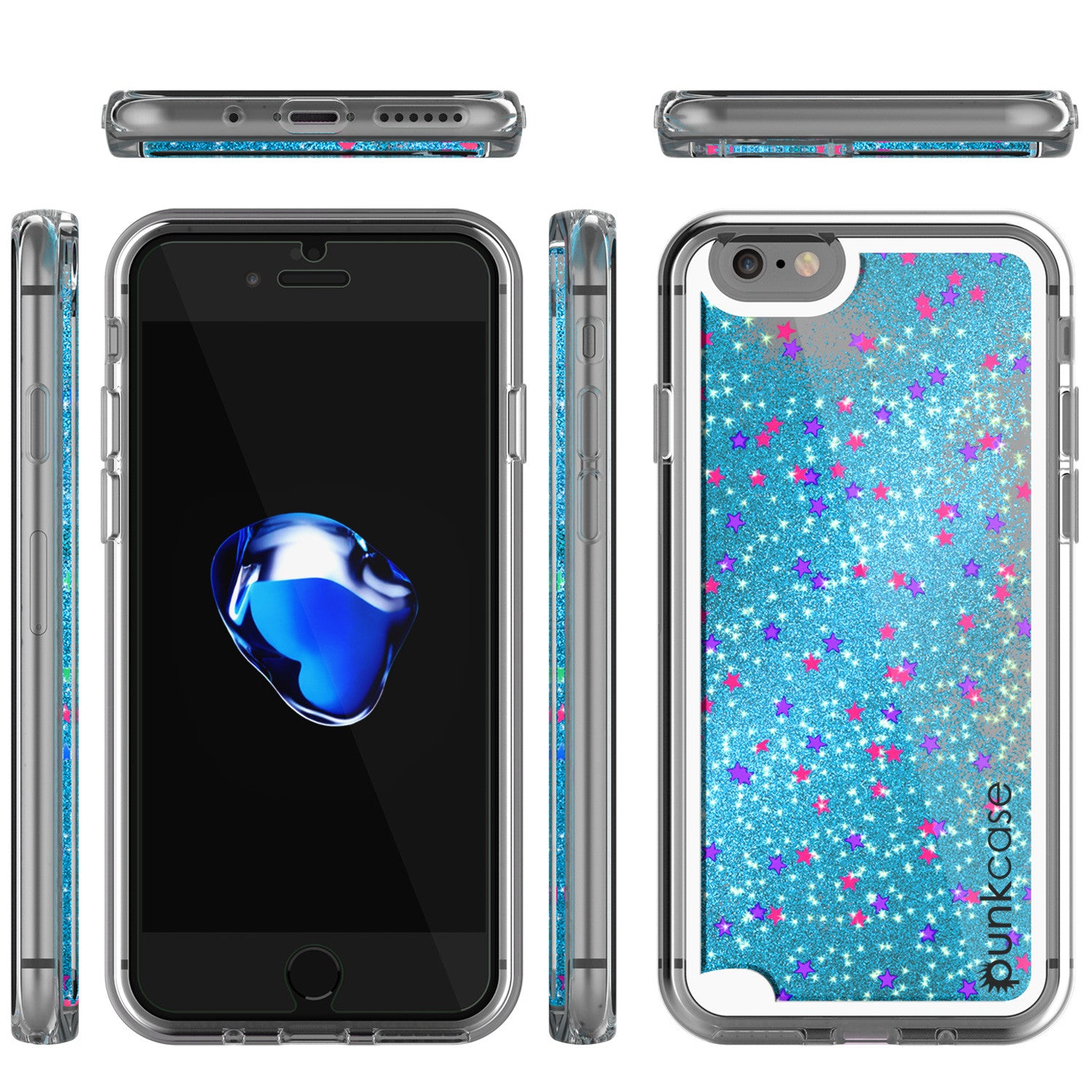 iPhone 7 Case, PunkCase LIQUID Teal Series, Protective Dual Layer Floating Glitter Cover