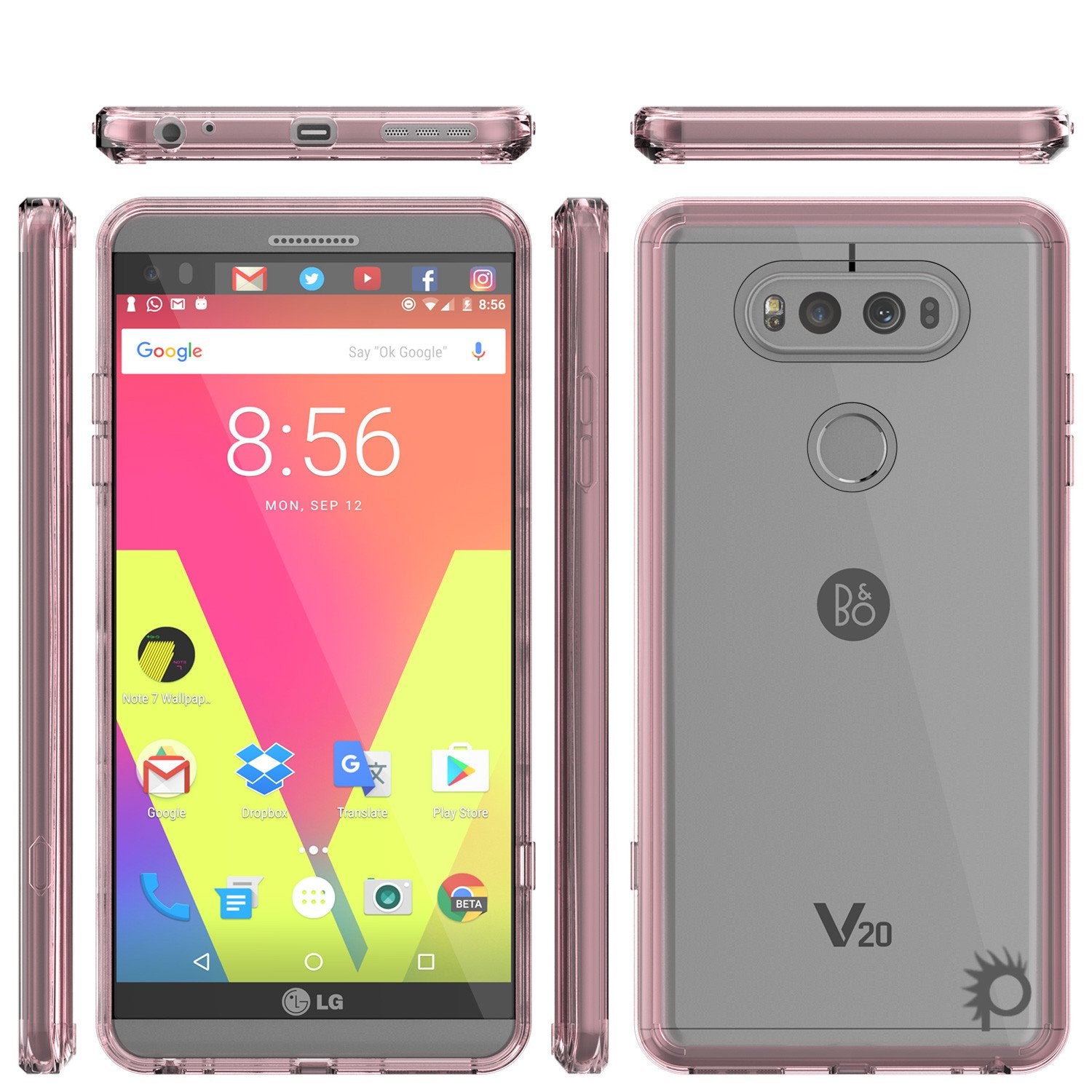 LG v40 Case Punkcase® LUCID 2.0 Crystal Pink Series w/ PUNK SHIELD Glass Screen Protector | Ultra Fit