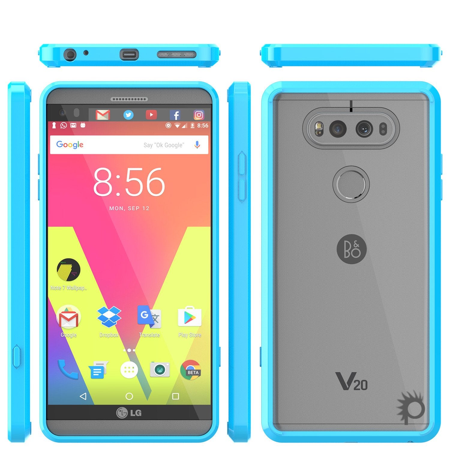 LG v40 Case Punkcase® LUCID 2.0 Light Blue Series w/ PUNK SHIELD Glass Screen Protector | Ultra Fit