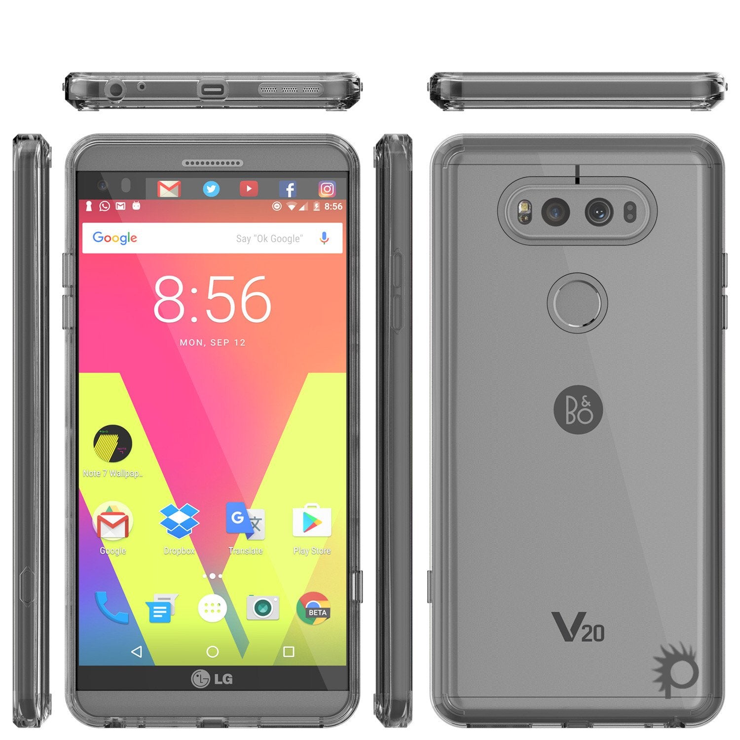 LG v40 Case Punkcase® LUCID 2.0 Crystal Black Series w/ PUNK SHIELD Glass Screen Protector | Ultra Fit
