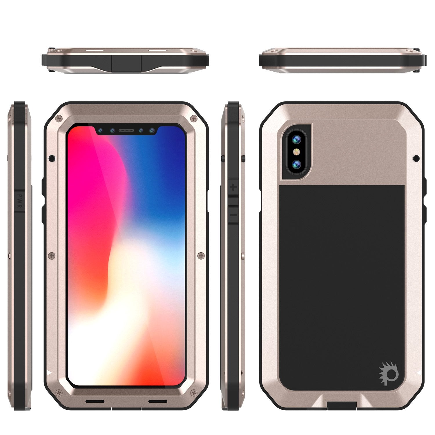 iPhone XS Max Metal Case, Heavy Duty Military Grade Armor Cover [shock proof] Full Body Hard [Gold]