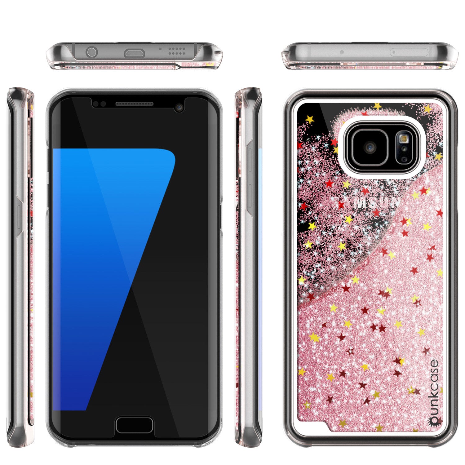 S7 Edge Case, Punkcase [Liquid Rose Series] Protective Dual Layer Floating Glitter Cover with lots of Bling & Sparkle + PunkShield Screen Protector