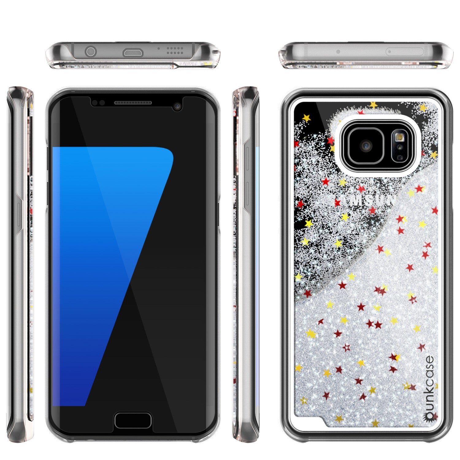 S7 Edge Case, Punkcase [Liquid Silver Series] Protective Dual Layer Floating Glitter Cover with lots of Bling & Sparkle + PunkShield Screen Protector