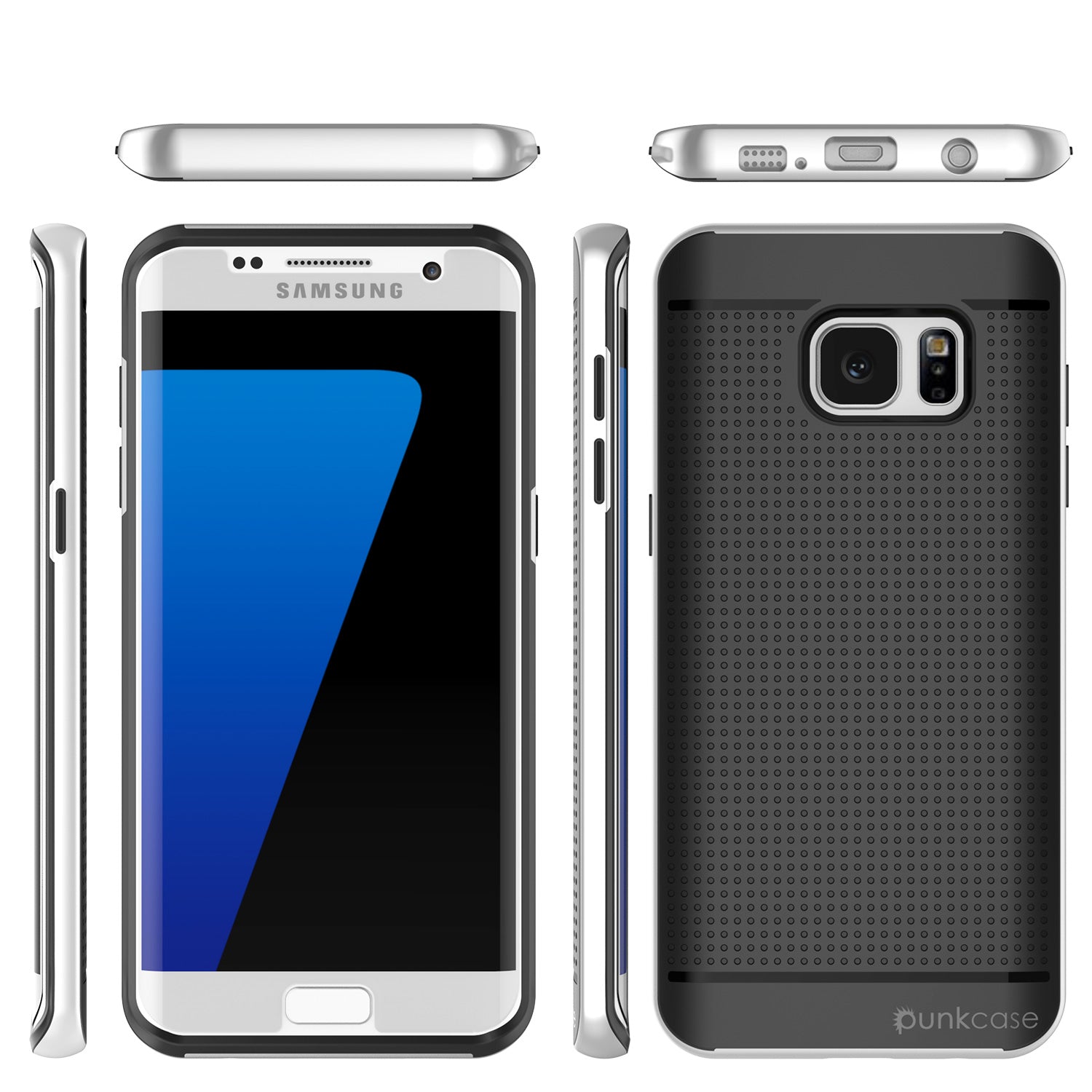 Galaxy S7 Edge Case, PunkCase STEALTH Silver Series Hybrid 3-Piece Shockproof Dual Layer Cover