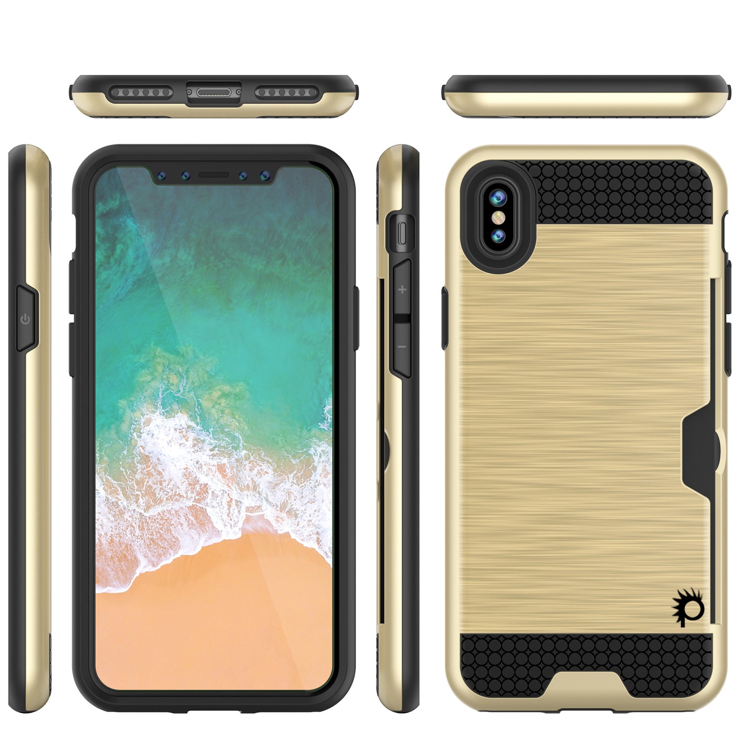 iPhone X Case, PUNKcase [SLOT Series] Slim Fit Dual-Layer Armor Cover [Gold]