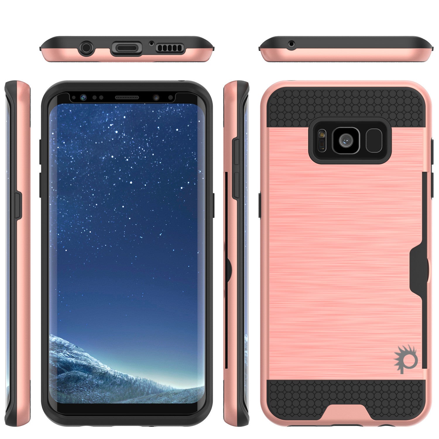 Galaxy S8 Plus Case, PUNKcase [SLOT Series] [Slim Fit] Dual-Layer Armor Cover w/Integrated Anti-Shock System, Credit Card Slot  [Rose Gold]