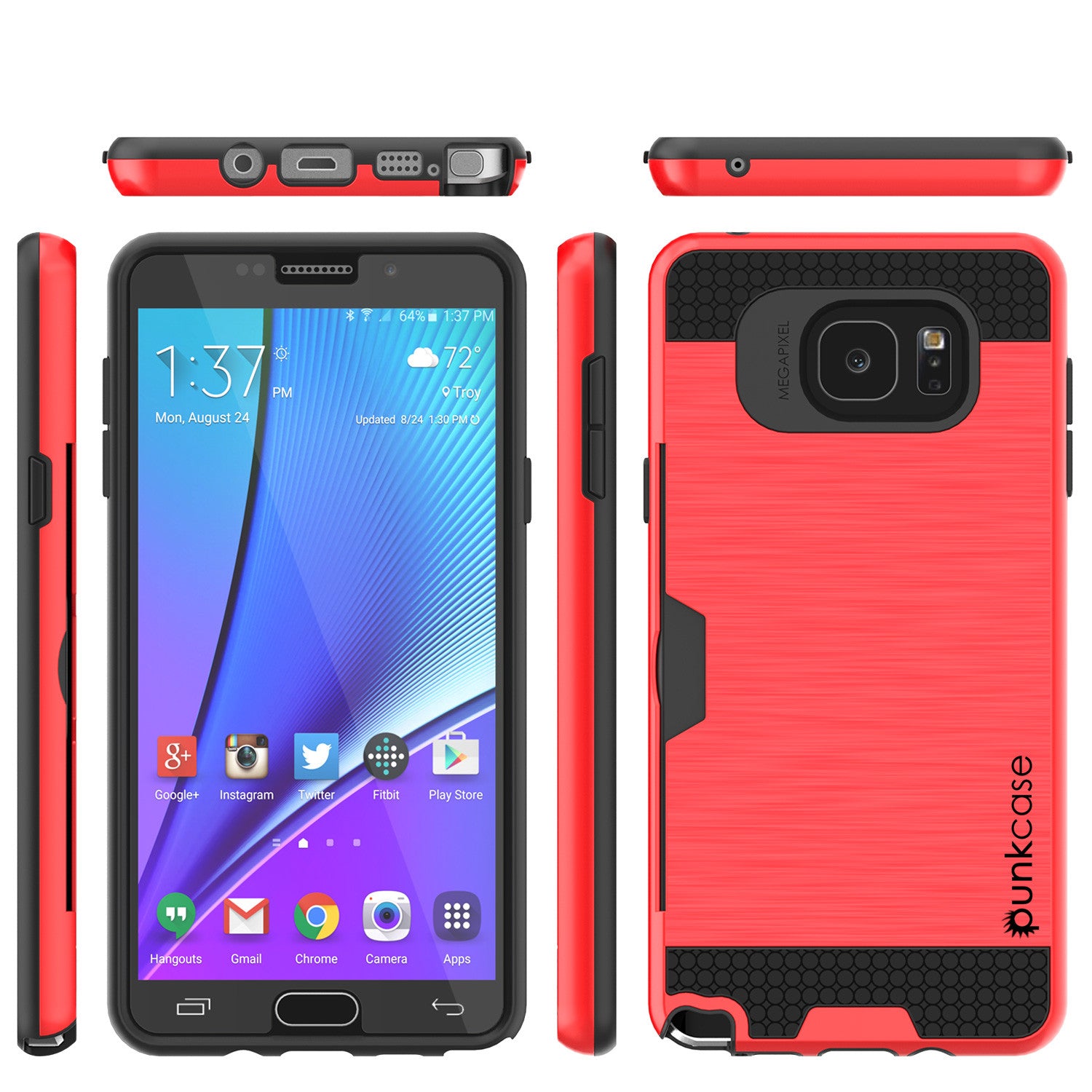 Galaxy Note 5 Case PunkCase SLOT Red Series Slim Armor Soft Cover Case w/ Tempered Glass