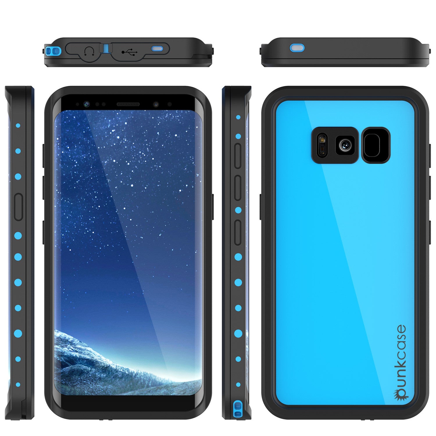 Galaxy S8 Plus Waterproof Case PunkCase StudStar Light Blue Thin 6.6ft Underwater IP68 ShockProof