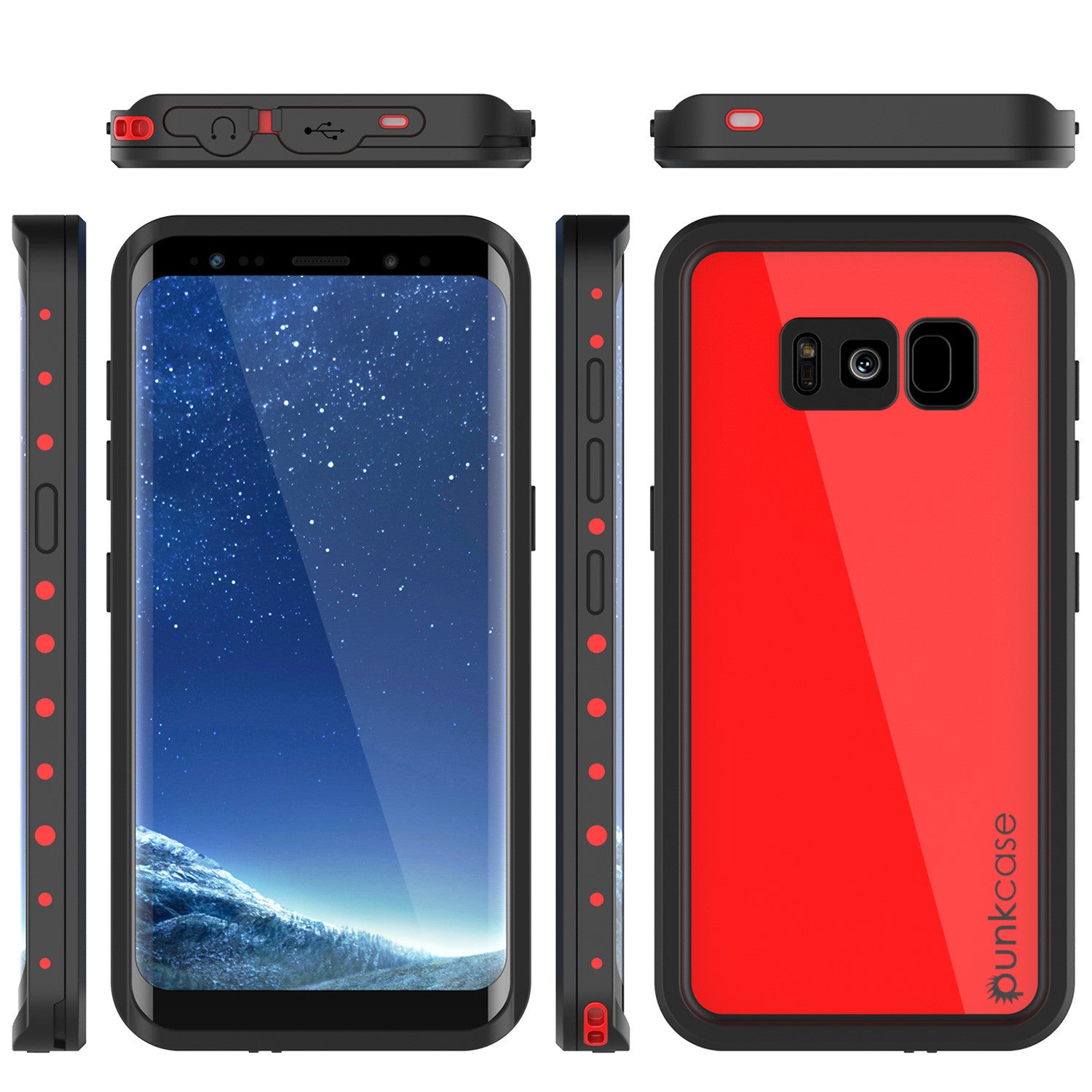 Galaxy S8 Waterproof Case PunkCase StudStar Red Thin 6.6ft Underwater IP68 Shock/Snow Proof