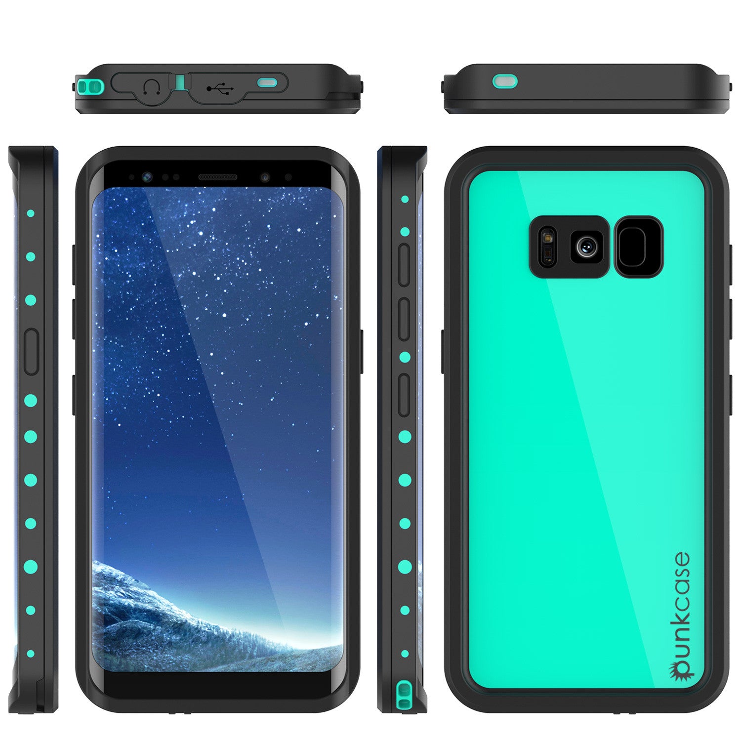Galaxy S8 Plus Waterproof Case PunkCase StudStar Teal Thin 6.6ft Underwater IP68 Shock/Snow Proof