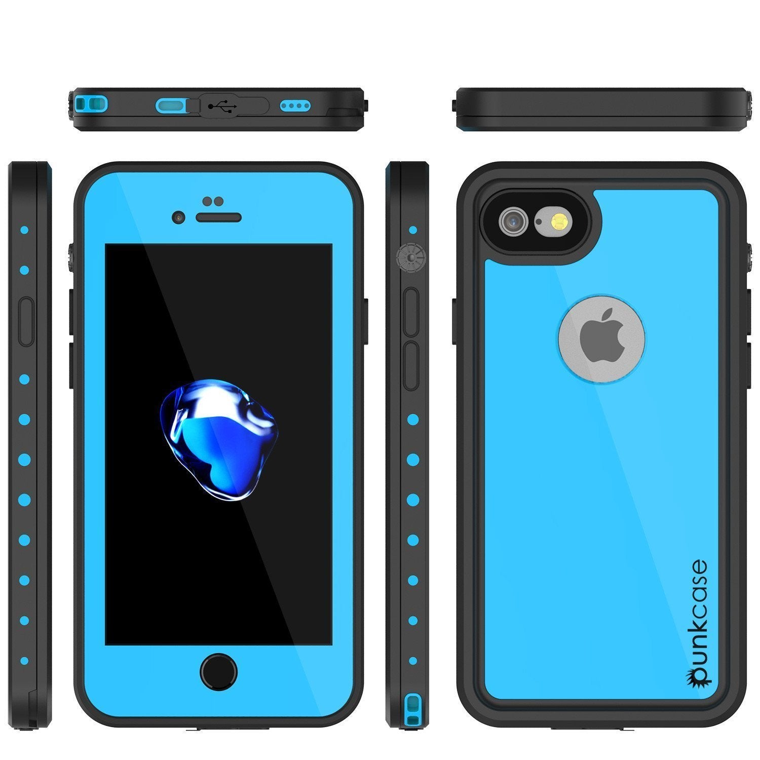 iPhone 8 Waterproof Case, Punkcase [Light Blue] [StudStar Series]  [Slim Fit] [IP68 Certified] [Dirt/Snow Proof]