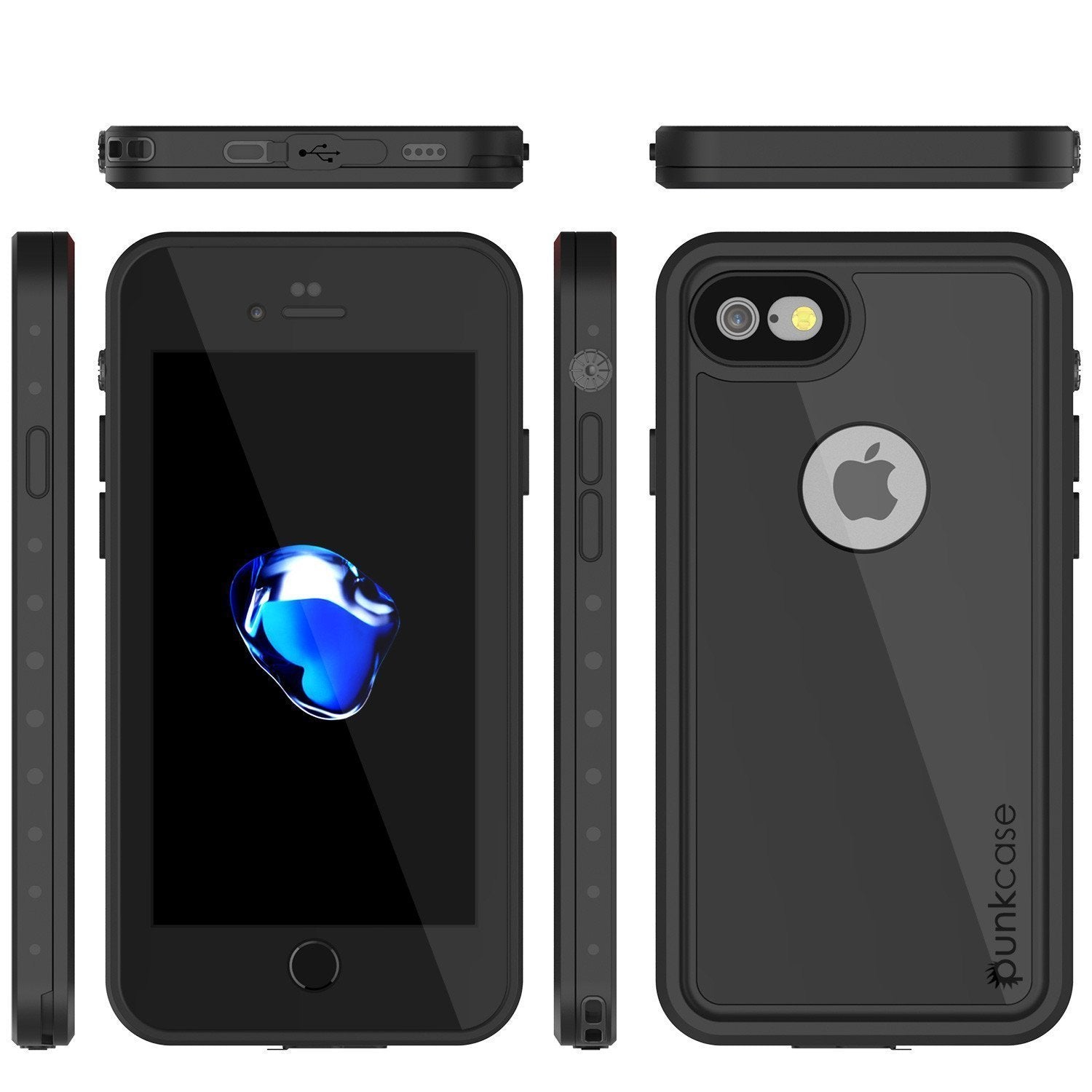 iPhone 8 Waterproof Case, Punkcase [Black] [StudStar Series] [Slim Fit] [IP68 Certified][Dirtproof] [Snowproof]