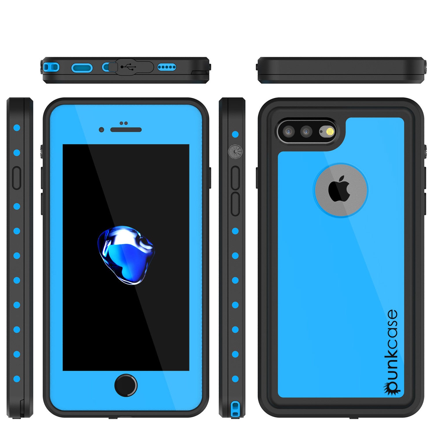 iPhone 7+ Plus Waterproof IP68 Case, Punkcase [Light Blue] [StudStar Series] [Slim Fit] [Dirtproof]