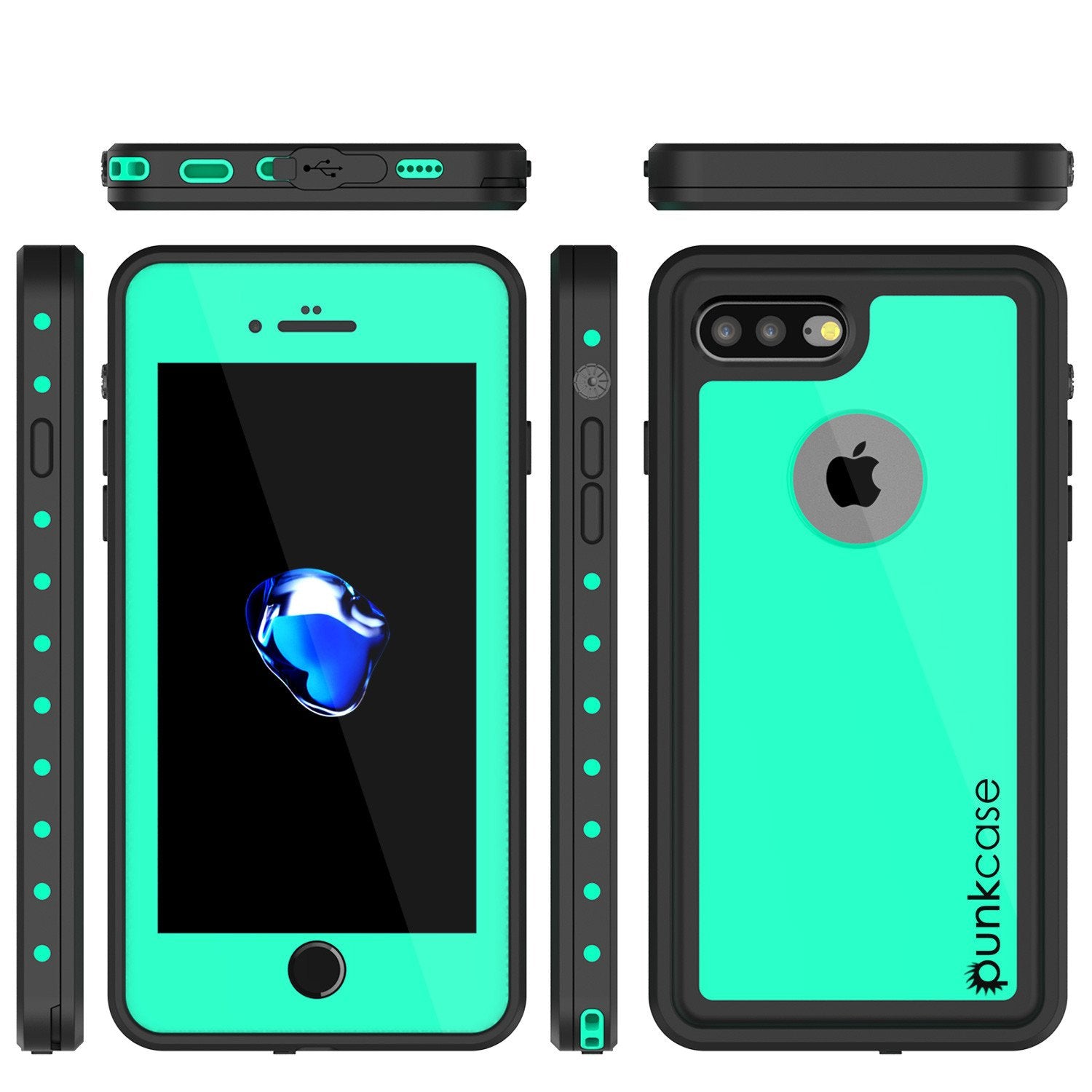 iPhone 8+ Plus Waterproof IP68 Case, Punkcase [Teal] [StudStar Series] [Slim Fit] [Dirtproof]