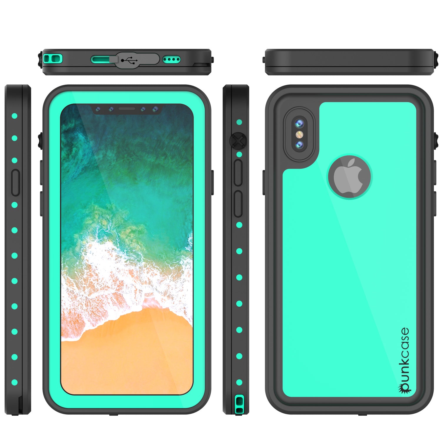 iPhone X Waterproof IP68 Case, Punkcase [Teal] [StudStar Series] [Slim Fit] [Dirtproof]