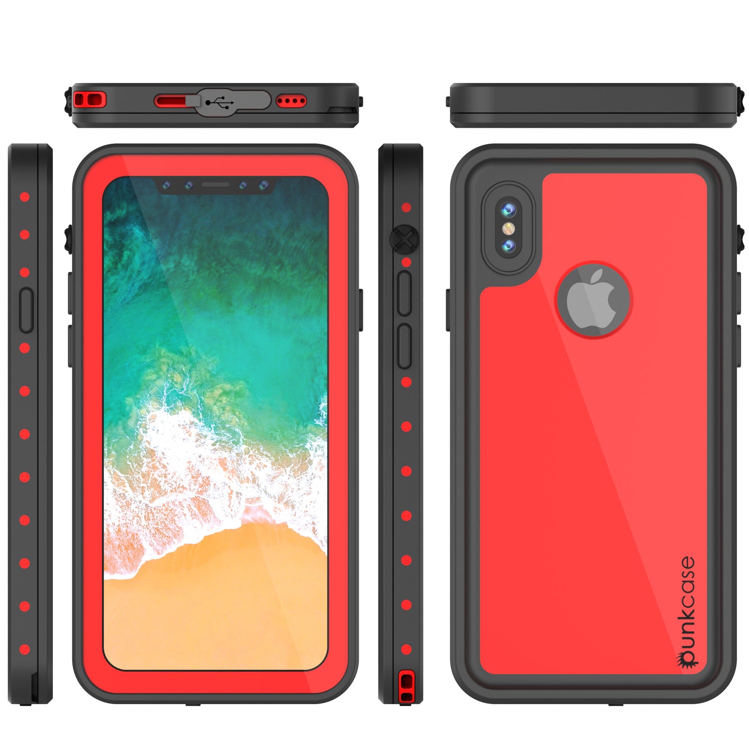 iPhone X Waterproof IP68 Case, Punkcase [Red] [StudStar Series] [Slim Fit] [Dirtproof]
