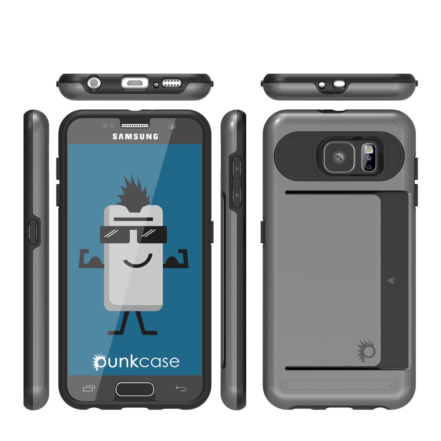 Galaxy s6 Case PunkCase CLUTCH Grey Series Slim Armor Soft Cover Case w/ Tempered Glass