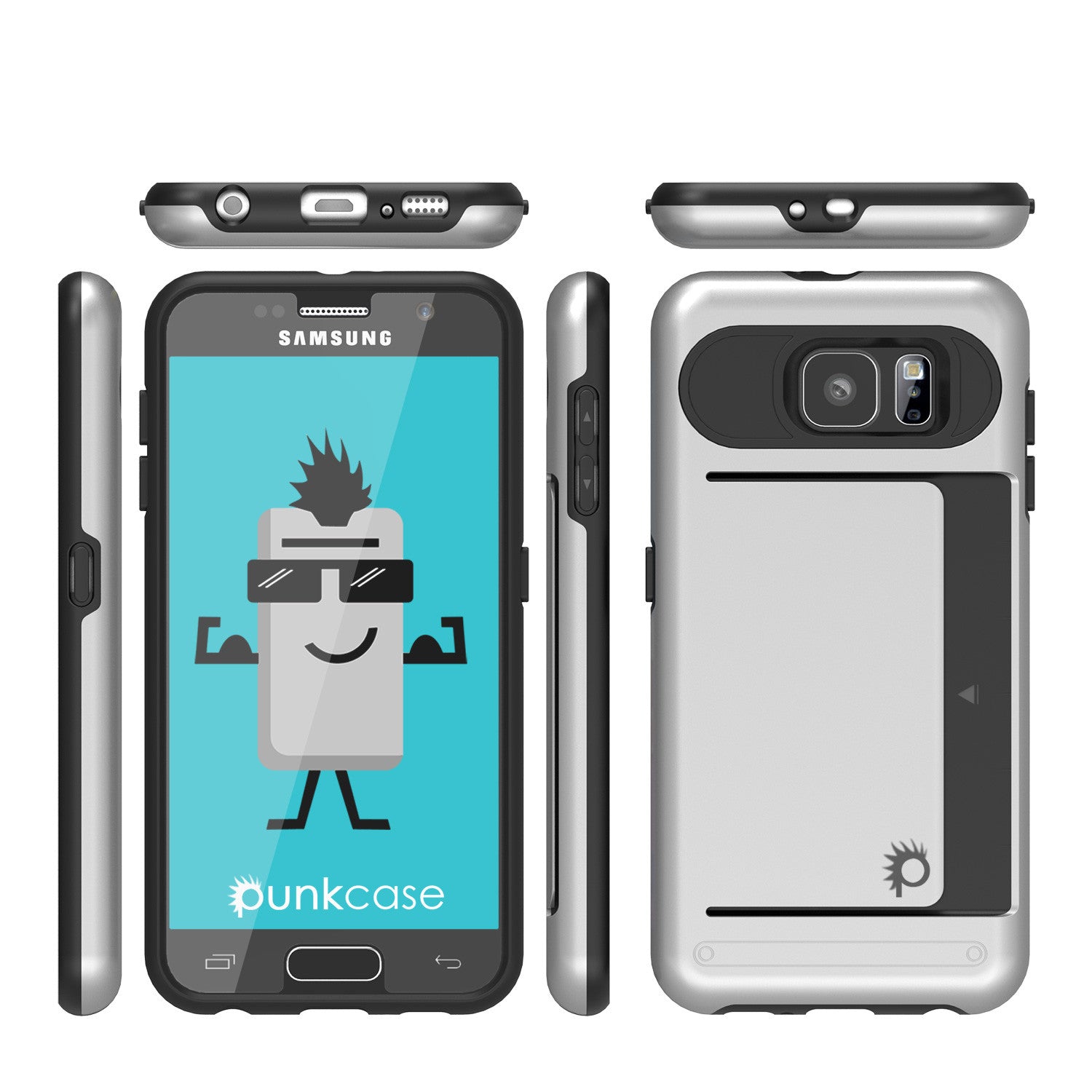 Galaxy s6 Case PunkCase CLUTCH Silver Series Slim Armor Soft Cover Case w/ Tempered Glass
