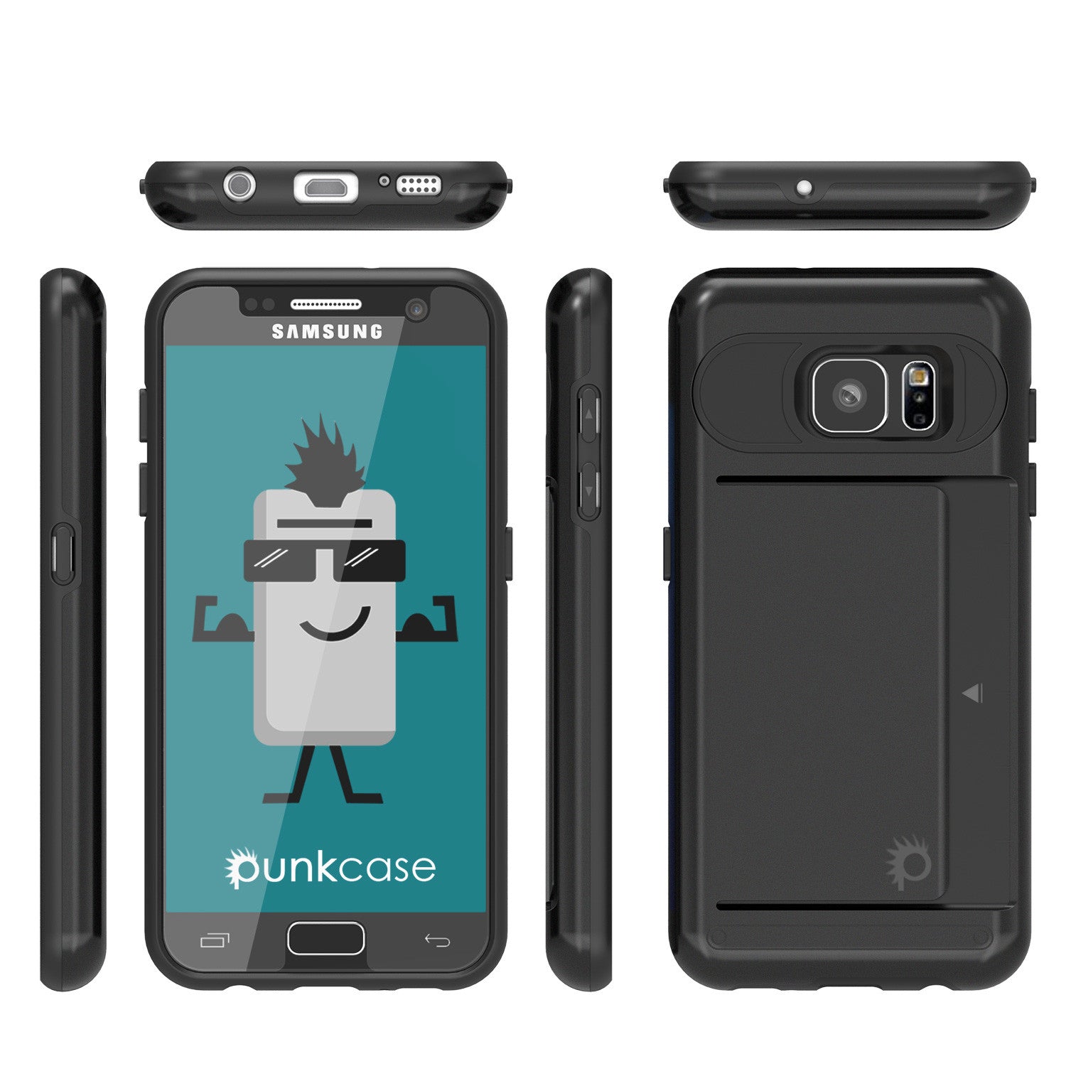 Galaxy s7 Case PunkCase CLUTCH Black Series Slim Armor Soft Cover Case w/ Tempered Glass