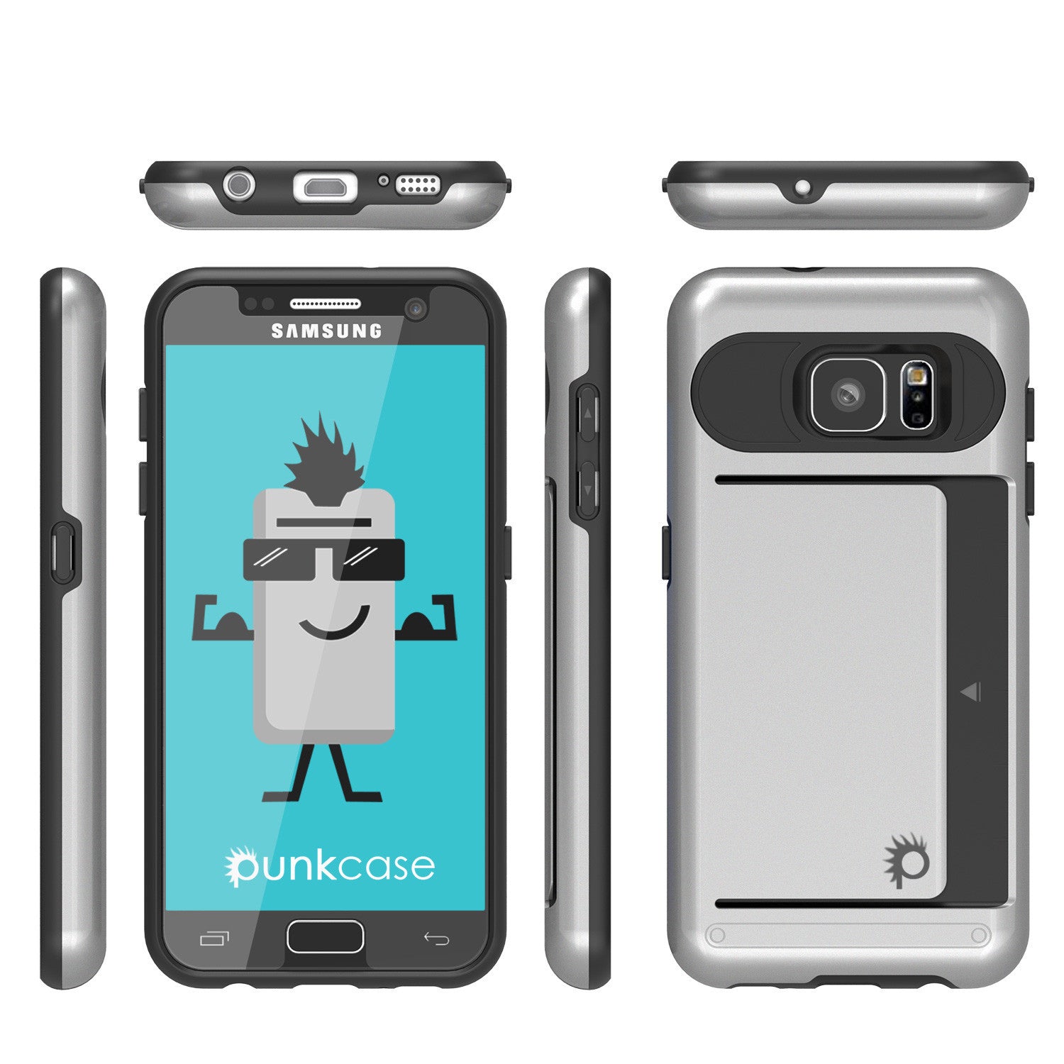 Galaxy S7 EDGE Case PunkCase CLUTCH Silver Series Slim Armor Soft Cover Case w/ Screen Protector
