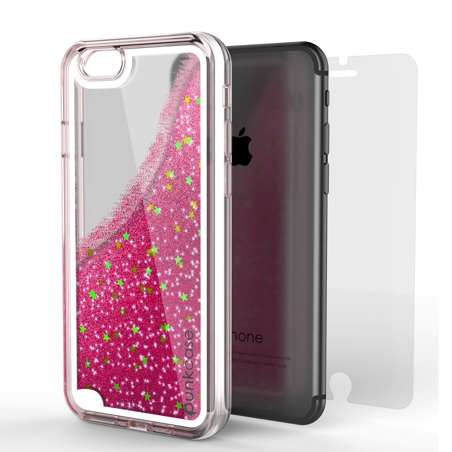 iPhone 7 Case, PunkCase LIQUID Pink Series, Protective Dual Layer Floating Glitter Cover