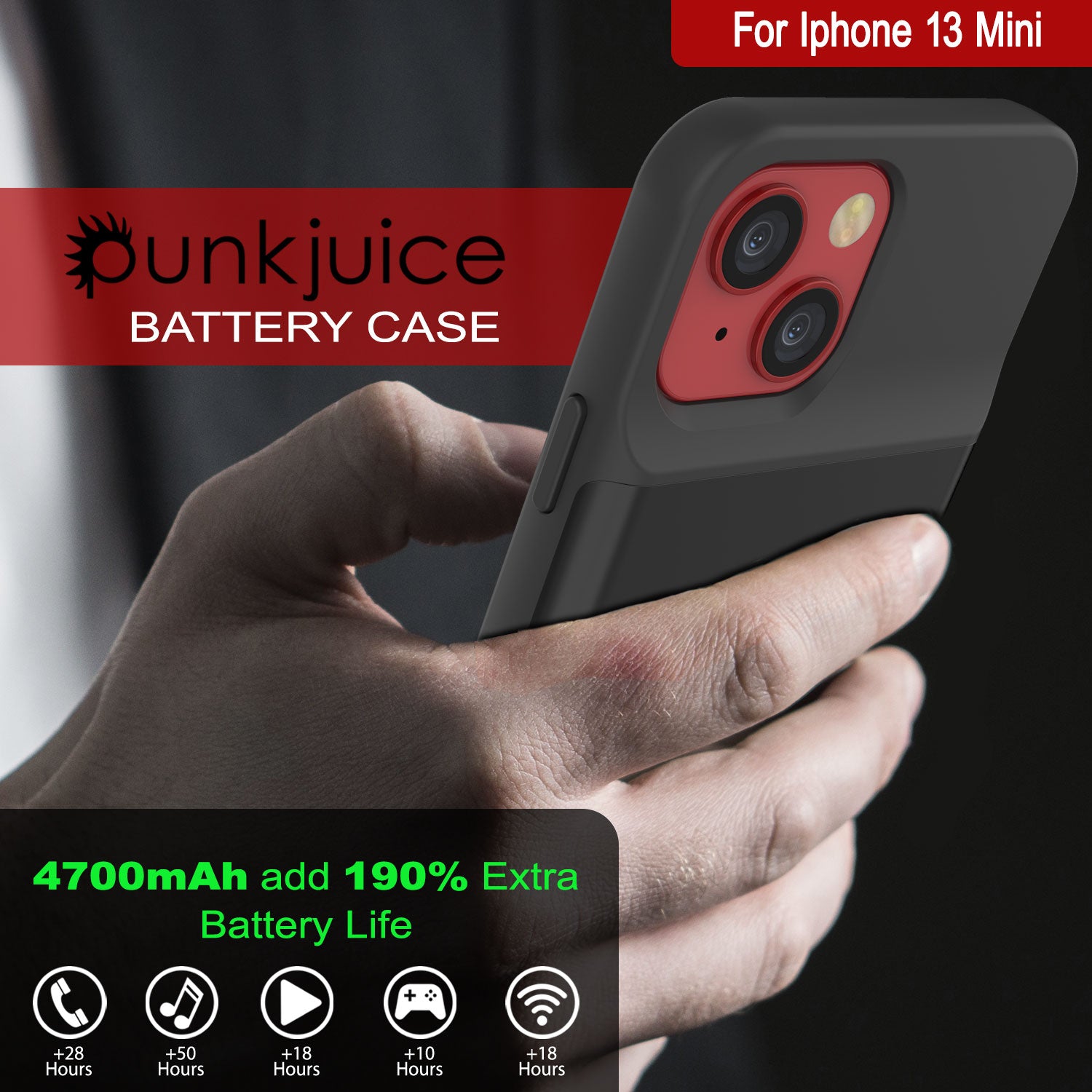 iPhone 13 Mini Battery Case, PunkJuice 4700mAH Fast Charging Power